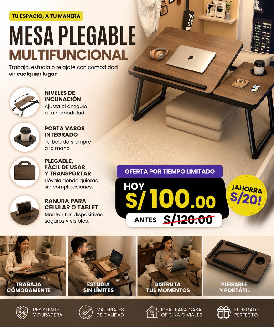 MESA PLEGABLE PORTATIL PARA LAPTOP