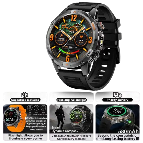 Reloj inteligente GPS linterna NFC Smartwach 360 pantalla AMOLED